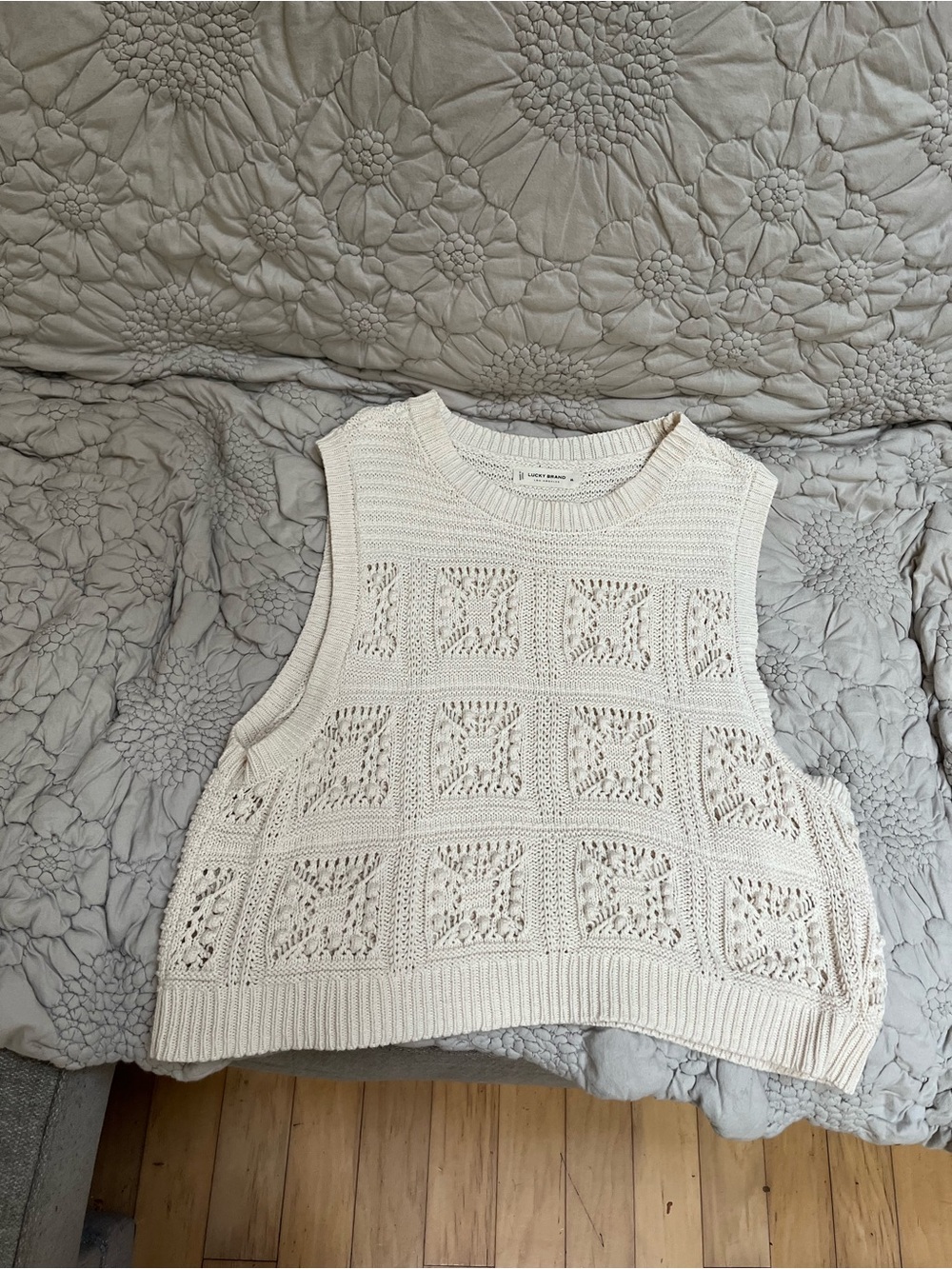 Lucky Brand Cream Crochet Square Knit Tank